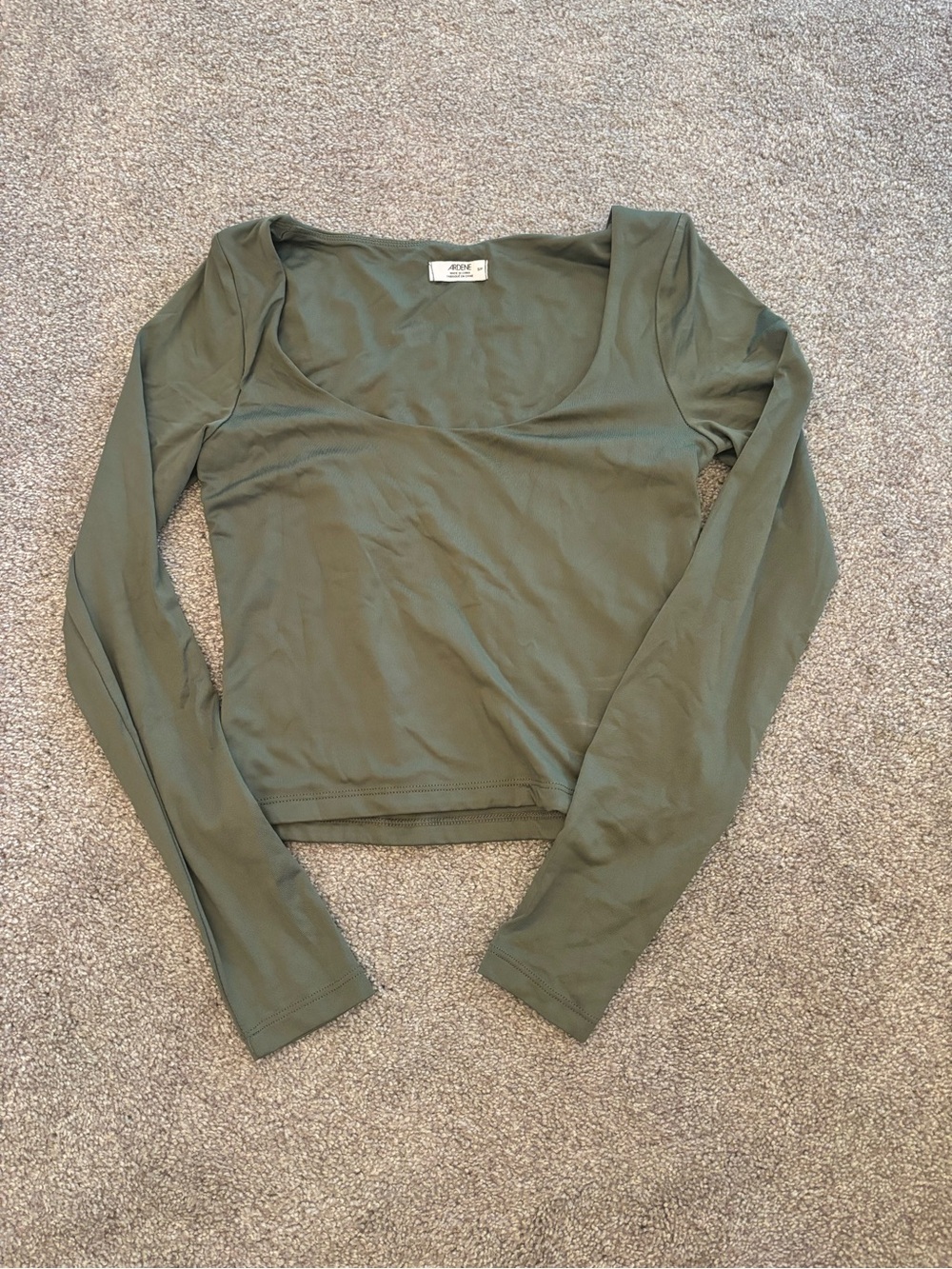 Ardene Olive Green Long Sleeve Scoop Crop Top